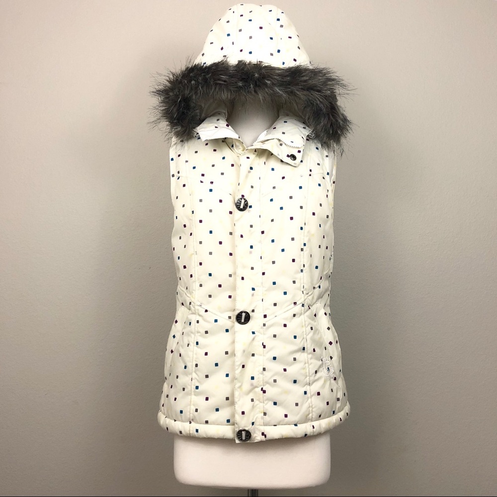 Burton Cream Confetti Print Snow Vest w/ Fur Trim